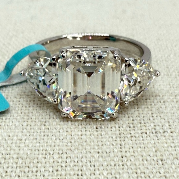 Jewelry - 7.40 CTW Moissanite Three Stone Asscher Cut Ring 925 Silver Size 8 NWT